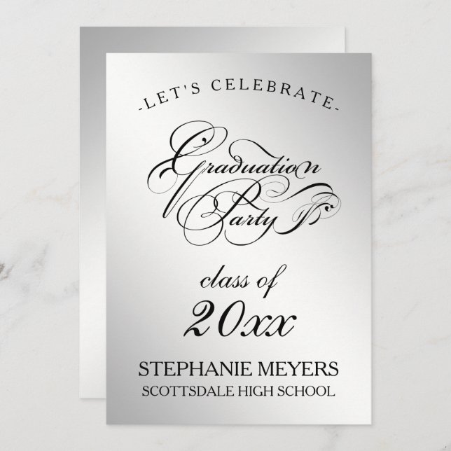 Graduation Party  Elegant Silver Graduate Script Invitation (Front/Back)