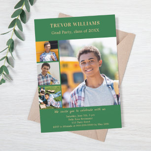 Graduation party emerald green photo collage invitation