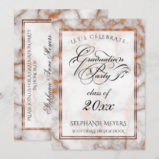 Graduation Party Faux Bright Copper Marble Invitation