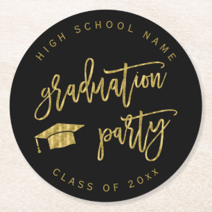 Graduation Party Faux Gold Class of Round Paper Coaster