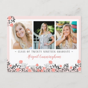 Graduation Party Floral Geometric Blush Rose Gold Postcard