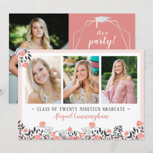 Graduation Party Floral Geometric Rose Gold Blush Invitation