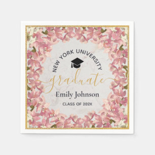 Graduation Party Floral Girly Pink Orchids Gold  Napkin