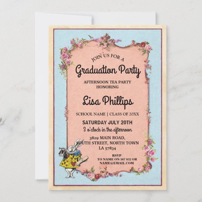 Graduation Party Flower Wonderland Rabbit Invite (Front)