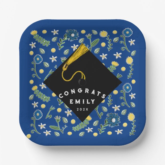 Graduation Party Flowers Paper Plates (Front)
