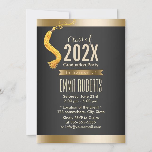 Graduation Party Formal Black & Gold Invitation (Front)
