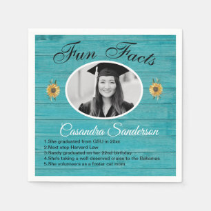 Graduation Party Fun Facts Sunflower Teal Wood Nap Napkin