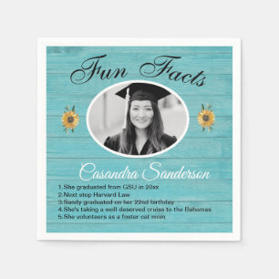 Graduation Party Fun Facts Sunflower Teal Wood Napkin