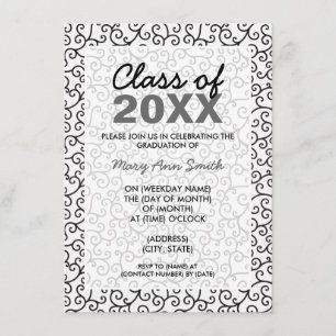 Graduation Party Funky Swirls Black Invitation