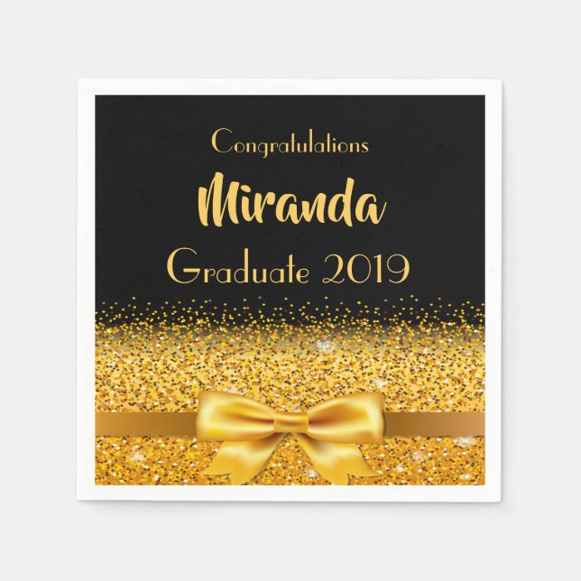 Graduation party gold black gold bow napkin (Front)