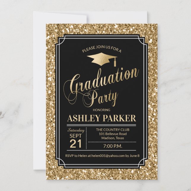 Graduation Party - Gold Black Invitation (Front)