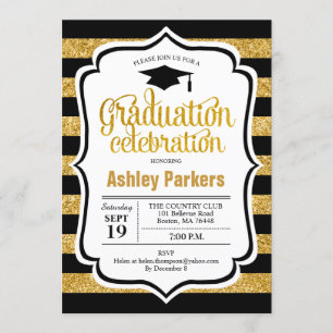 Graduation Party - Gold Black Stripes Invitation