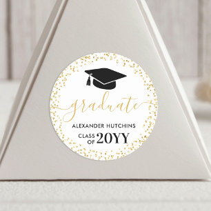 Graduation Party Gold Glitter Confetti Classic Round Sticker