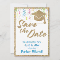 Graduation Party Gold Glitter Save the Date