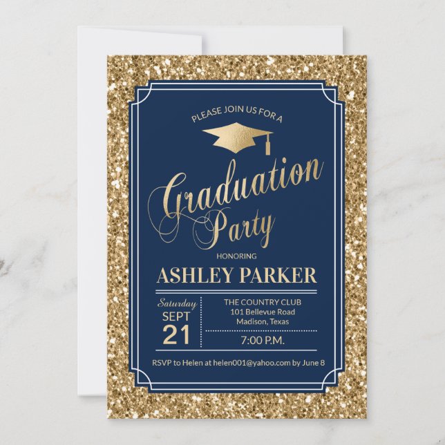 Graduation Party - Gold Navy Blue Invitation (Front)