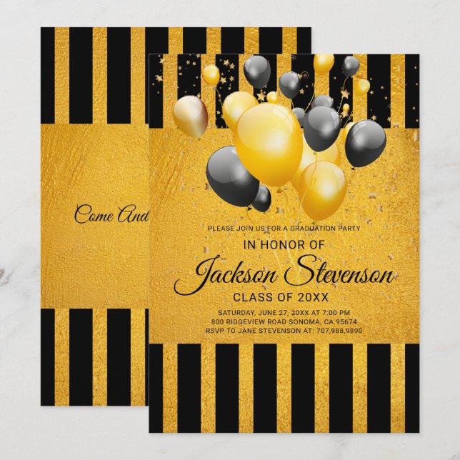 Graduation Party Gold On Black Invitation (Front/Back)