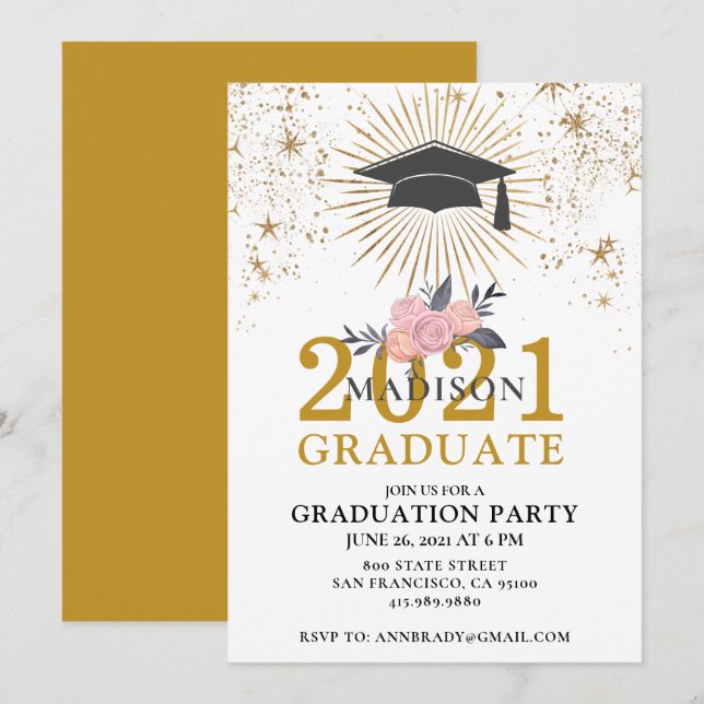 Graduation Party Gold Pink Class Of 2021 Invitation (Front/Back)