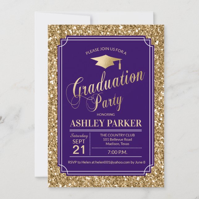 Graduation Party - Gold Purple Invitation (Front)
