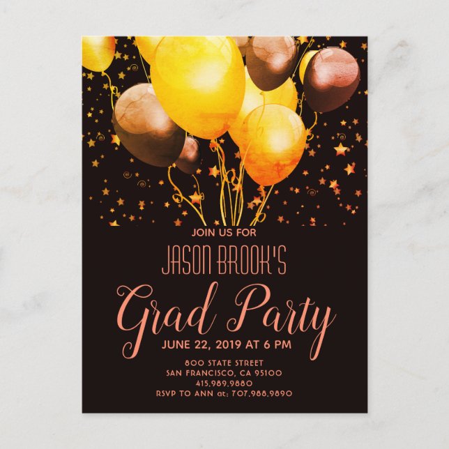 Graduation Party Gold Rose Gold Balloons Invite (Front)