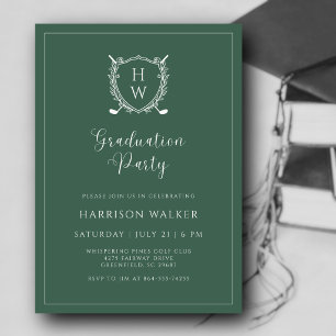 Graduation Party Golf Crest Elegant Script Sage Invitation