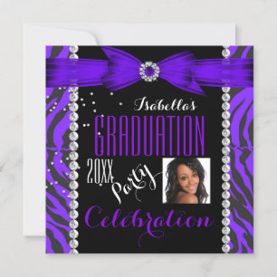 Graduation Party Grad Wild Zebra Purple Photo Invitation