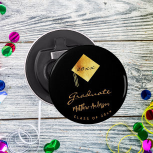 Graduation party graduate black gold cap 2025 bottle opener