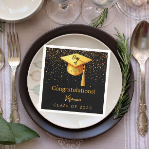 Graduation party graduate black gold cap 2025 napkin