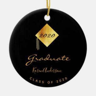 Graduation party graduate black gold cap ceramic tree decoration