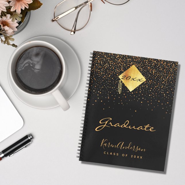 Graduation party graduate black gold confetti notebook (Creator Uploaded)