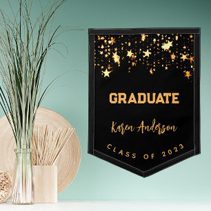Graduation party graduate black gold stars 2025 pennant