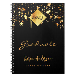 Graduation party graduate black gold stars notebook