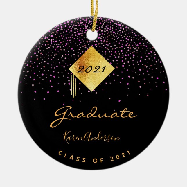 Graduation party graduate black purple gold ceramic tree decoration (Front)
