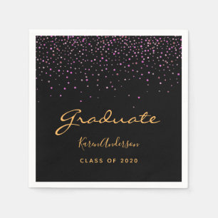 Graduation party graduate black purple gold napkin