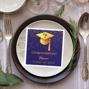 Graduation party graduate blue gold cap 2025 napkin