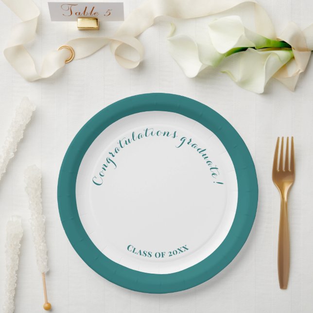 Graduation Party Green and White Simple Paper Plate (Wedding)