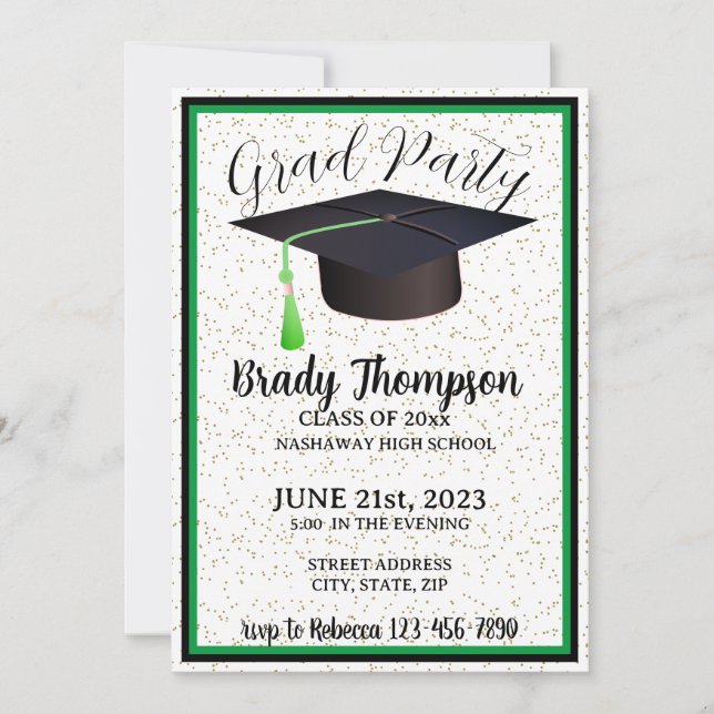 Graduation Party-Green Black School Colours-2 Phot Invitation (Front)