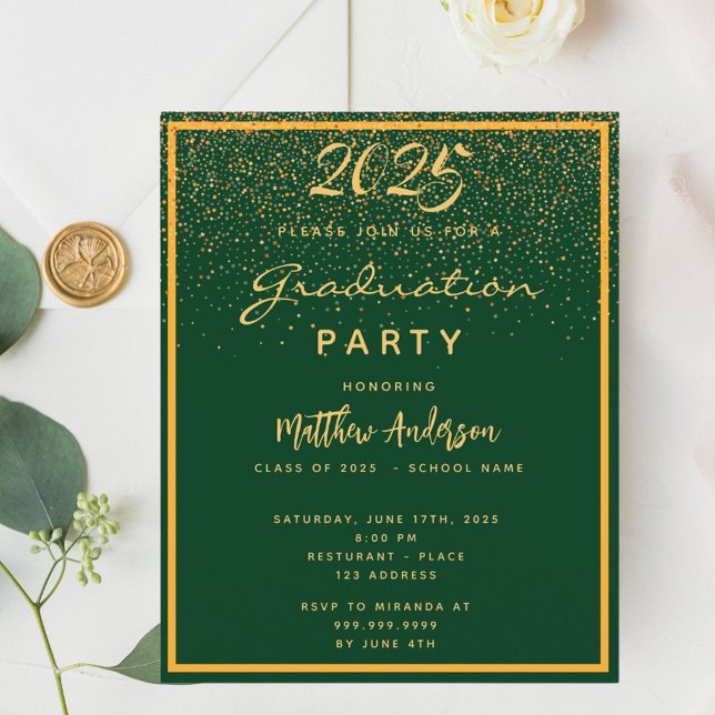 Graduation party green gold 2025 invitation (Creator Uploaded)