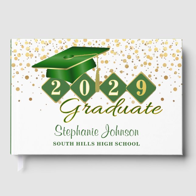 Graduation Party Green & Gold Guest Book (Front)
