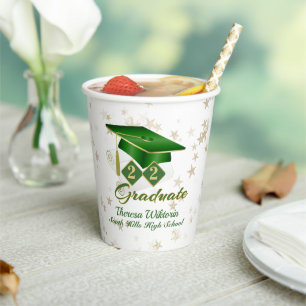 Graduation Party Green & Gold Stars Paper Cup