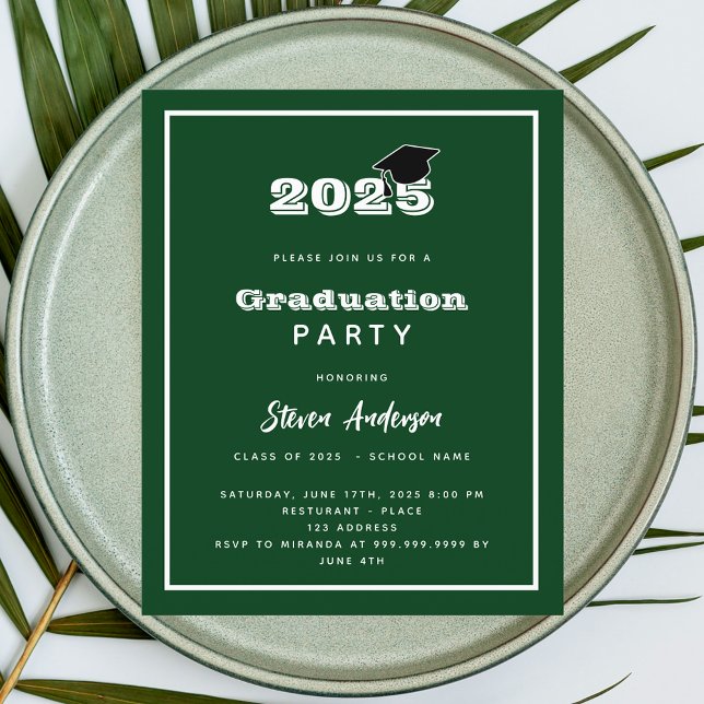 Graduation Party green white 2025 invitation (Creator Uploaded)