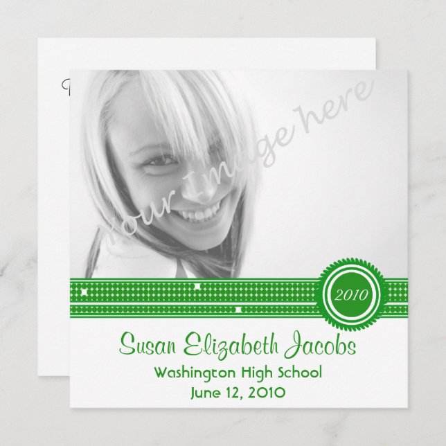 Graduation Party - Green & White Invite (Front/Back)