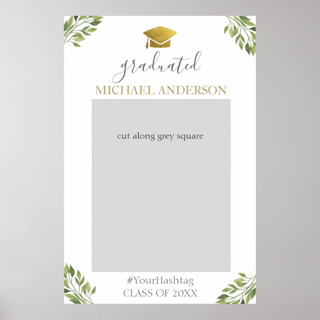 Graduation Party greenery Photo Booth Frame Poster (Front)
