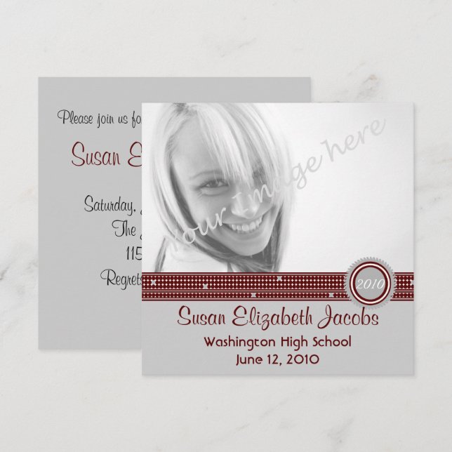 Graduation Party - Grey & Maroon Invite (Front/Back)