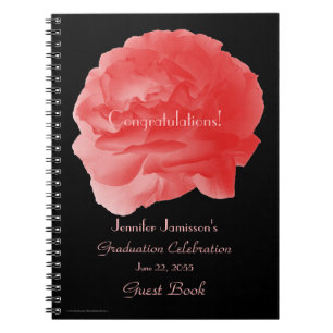 Graduation Party Guest Book, Coral Pink Rose Notebook