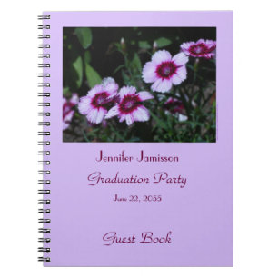 Graduation Party Guest Book, Purple Flowers spiral Notebook
