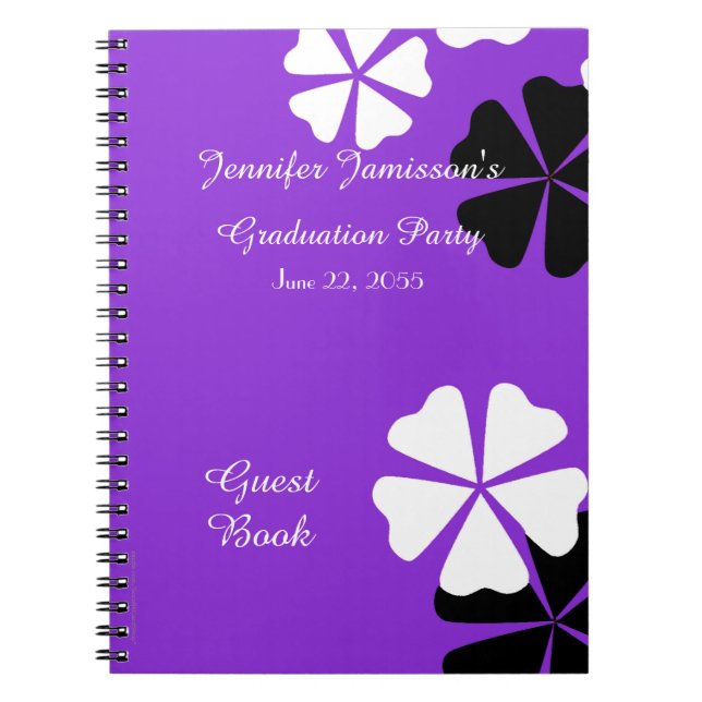 Graduation Party Guest Book Purple & White Floral  (Front)