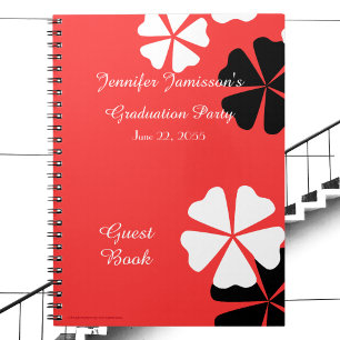 Graduation Party Guest Book Red Black White Floral