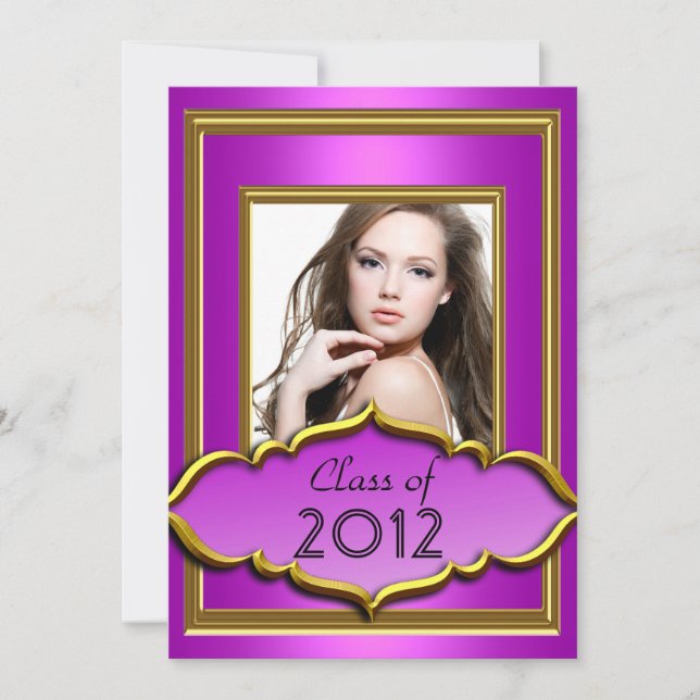 Graduation Party Hot Pink purple Girl Photo Invitation (Front)