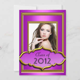 Graduation Party Hot Pink purple Girl Photo Invitation
