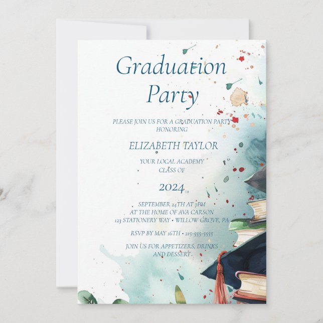 Graduation Party I Watercolor 2 Invitation (Front)
